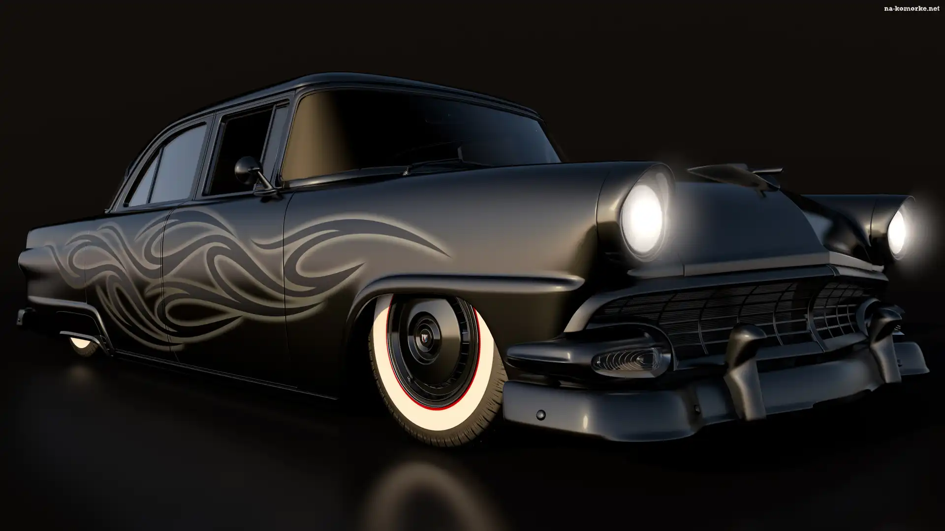 Czarny, Zabytkowy, Ford Fairlane Town Sedan, 1956