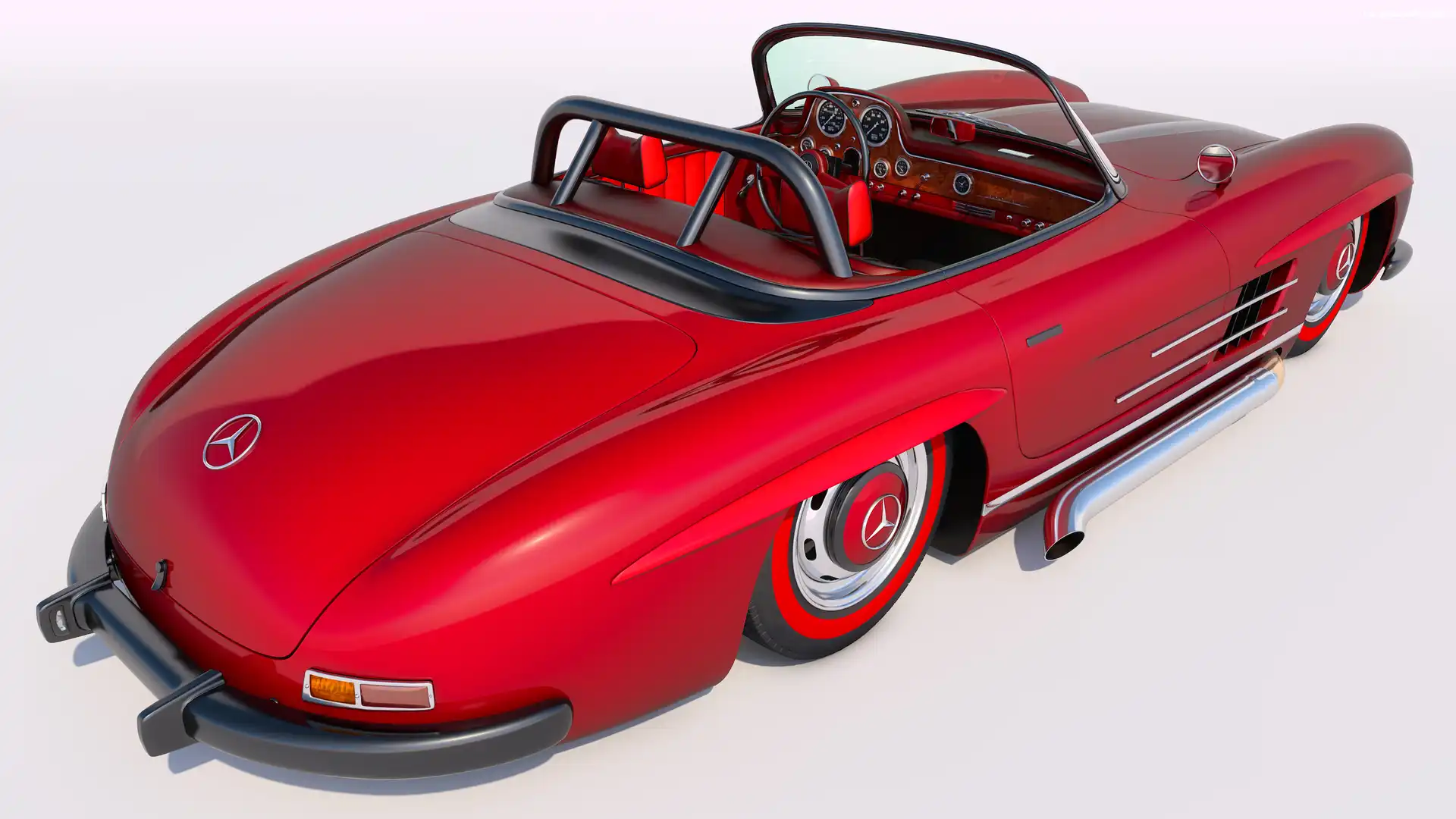 1956, Zabytkowy, Czerwony, Mercedes Benz 300 SL, Roadster