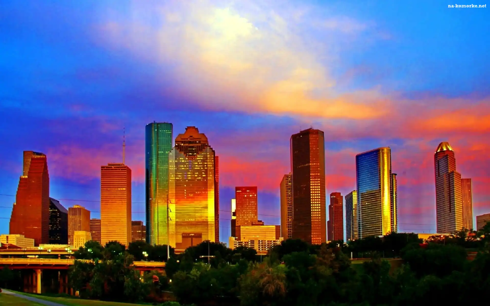 Zachód, Houston, Drapacze, Chmur, Park