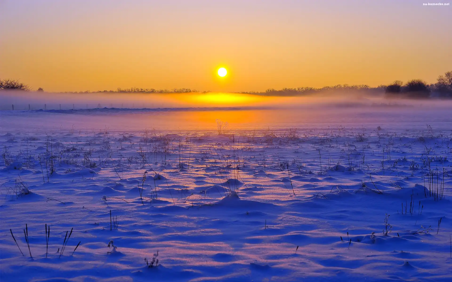 Śnieg, Zachód, Słońca
