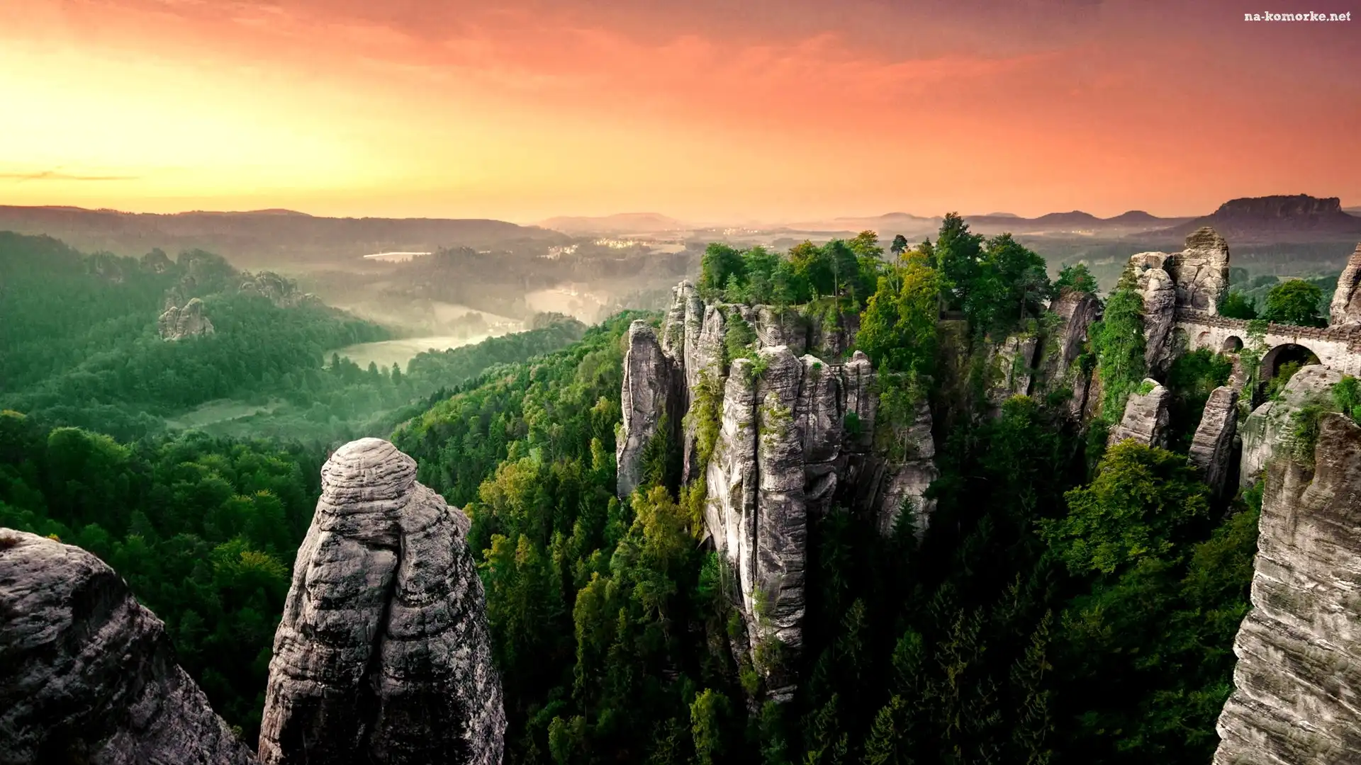 Zachód, Drzewa, Słońca, Skały