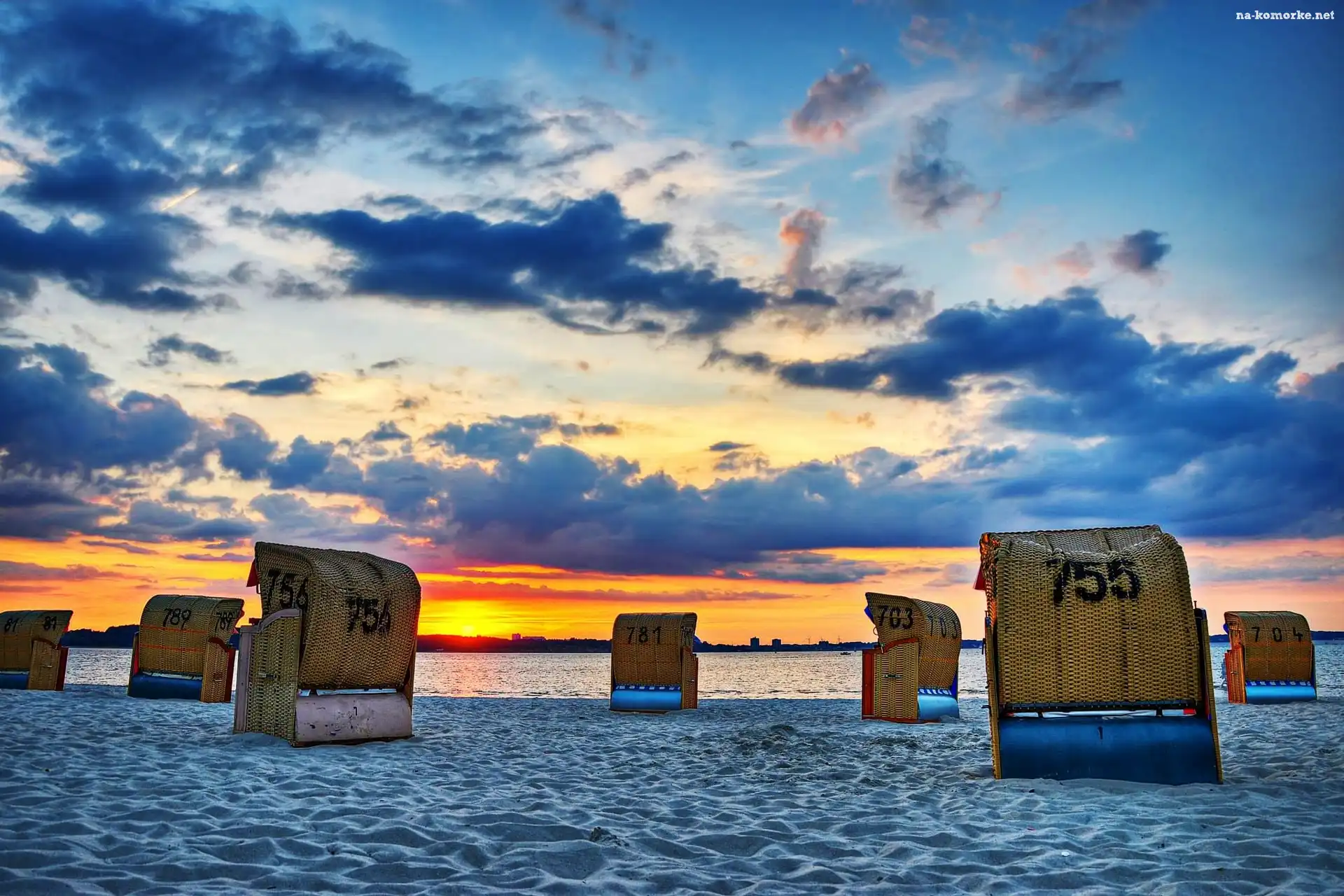 Zachód, Kosze, Słońca, Plaża