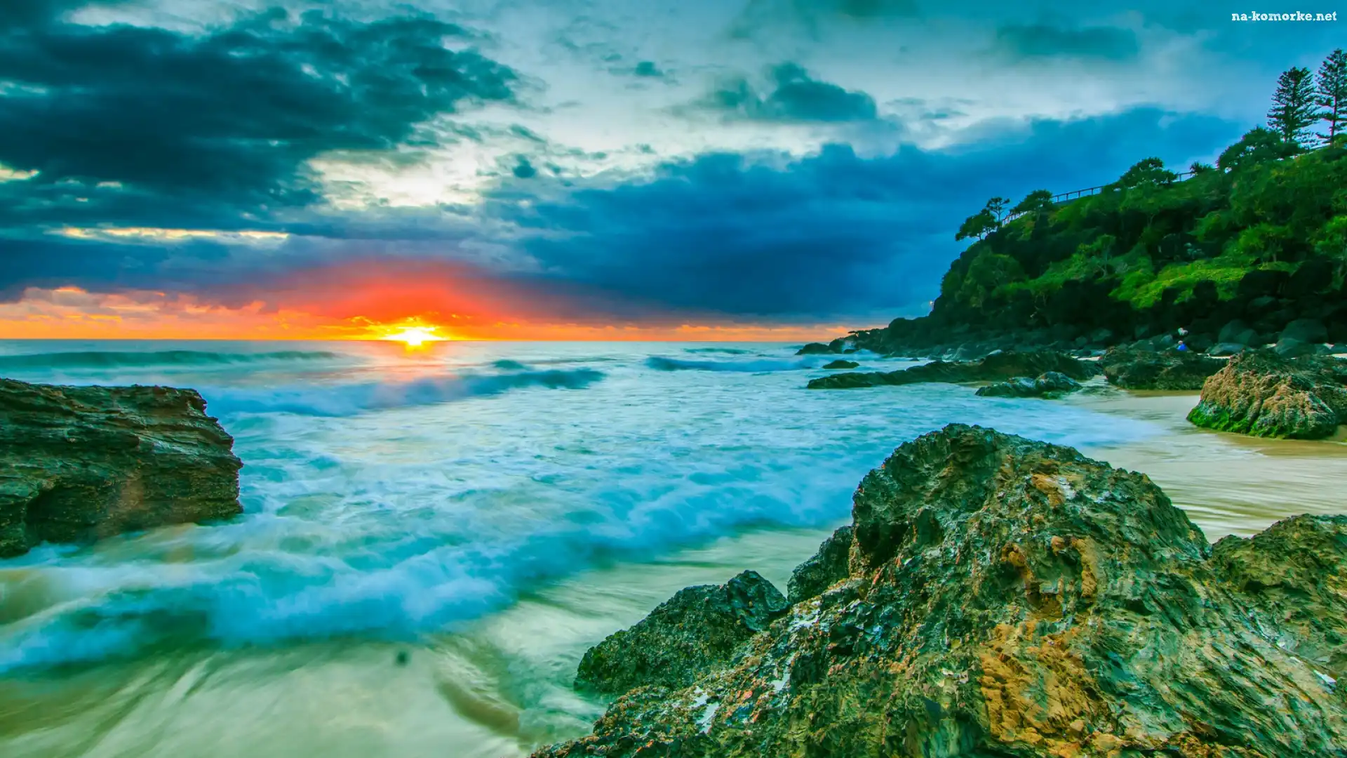 Zachód, Ocean, Słońca, Skały