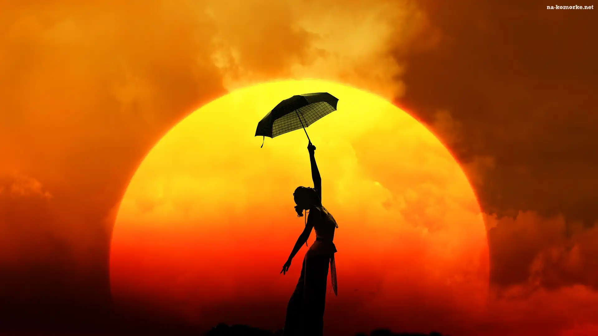 Zachód, Parasol, Słońca, Kobieta