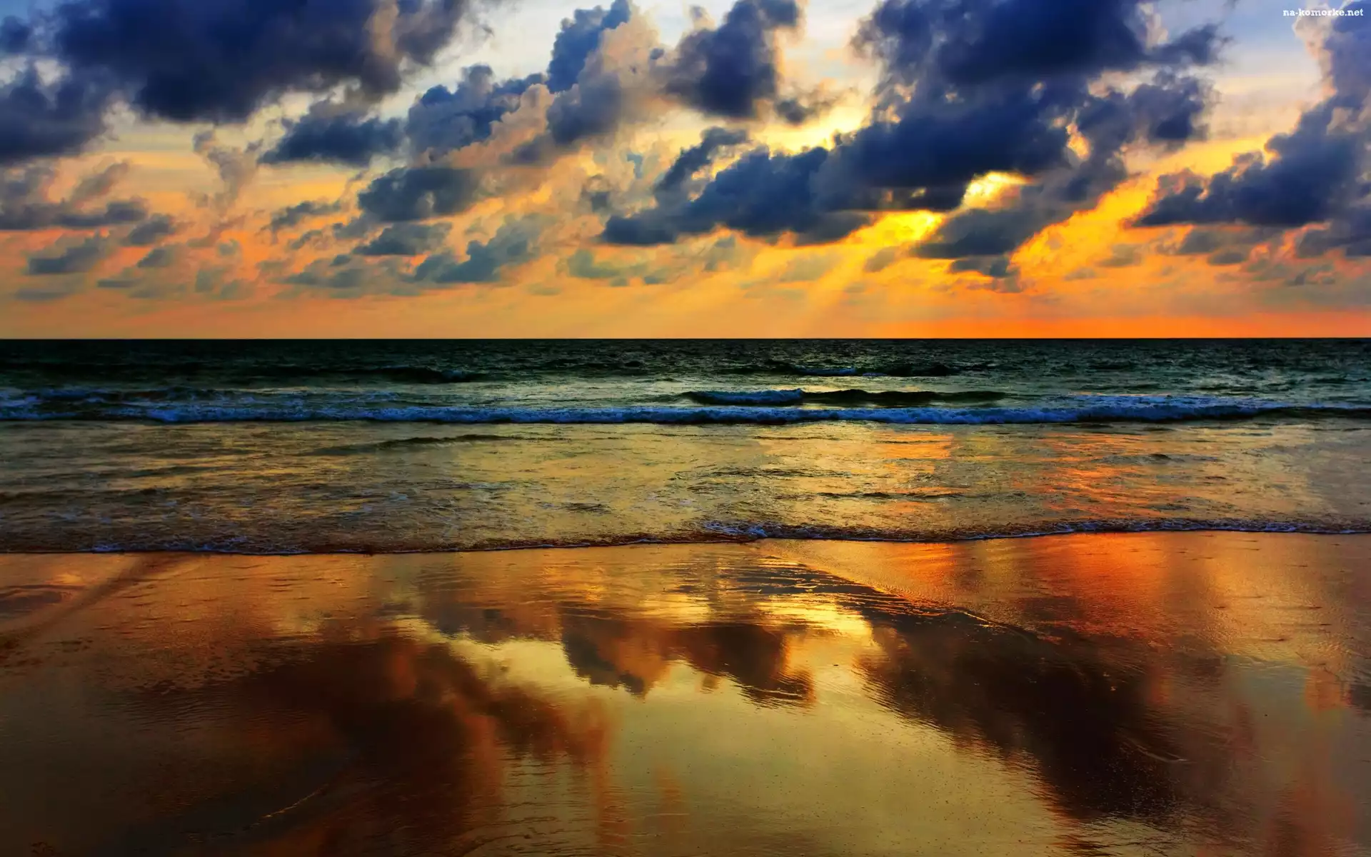 Zachód, Plaża, Słońca, Morze