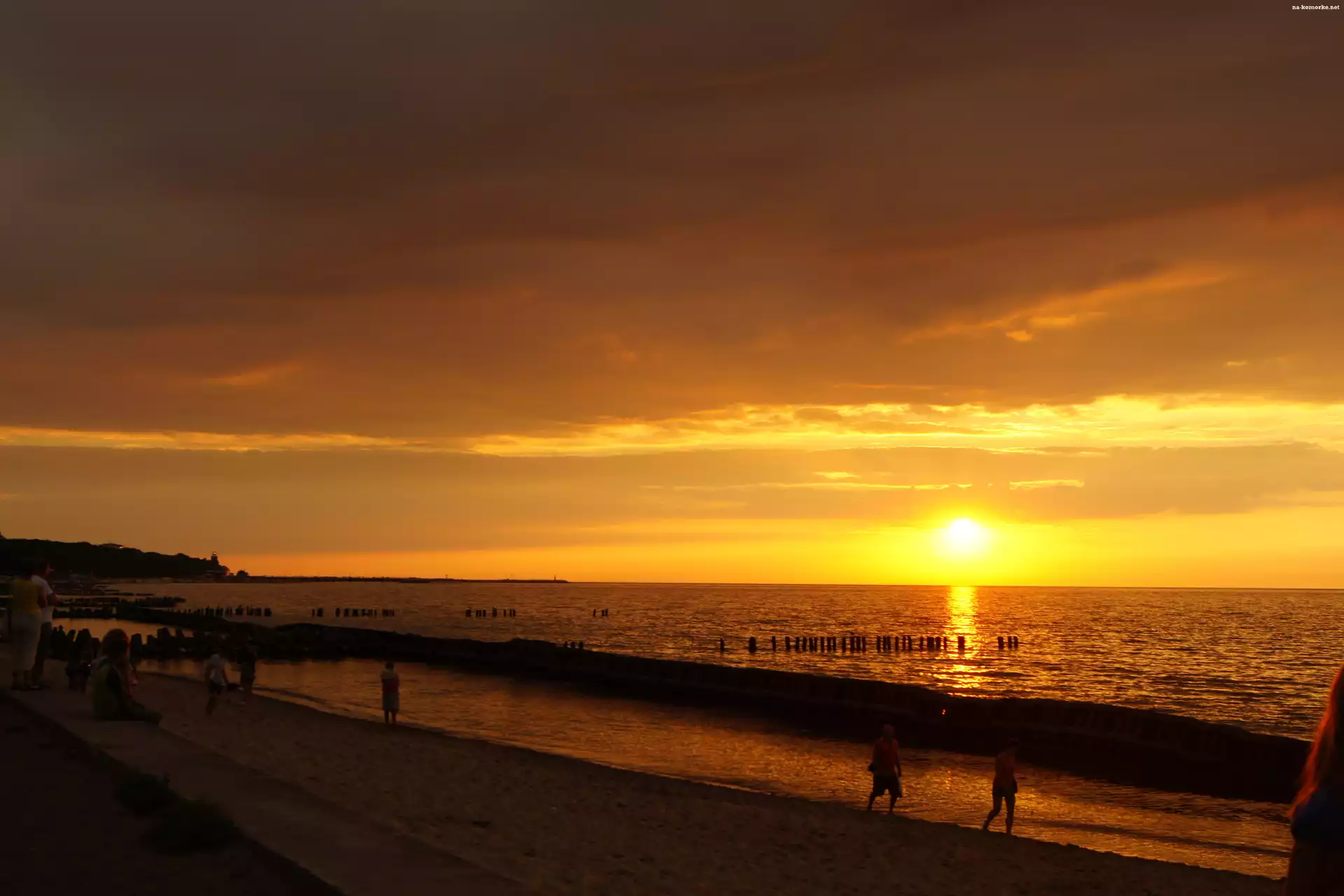 Zachód, Plaża, Słońca, Morze