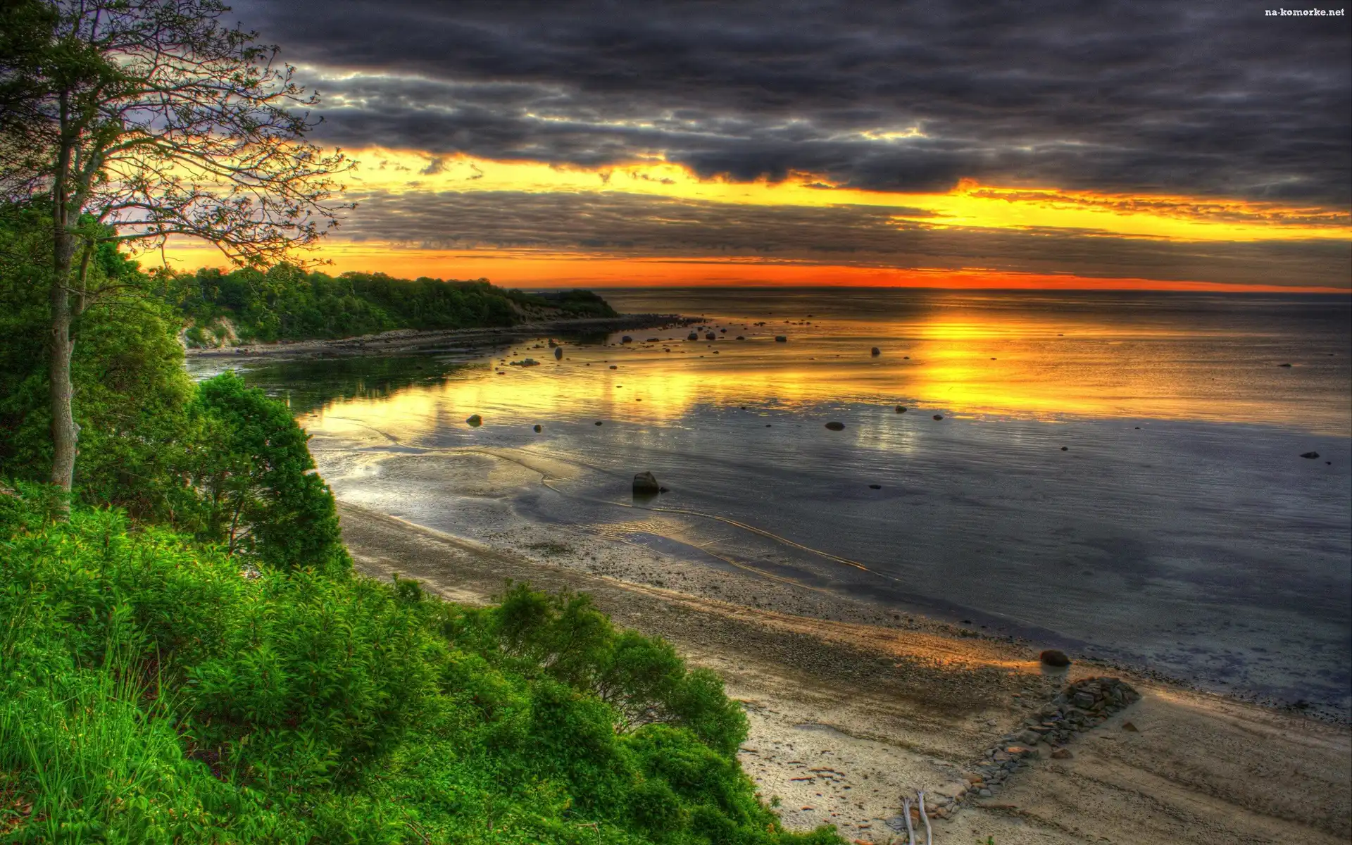 Zachód, Wybrzeże, Słońca, Plaża