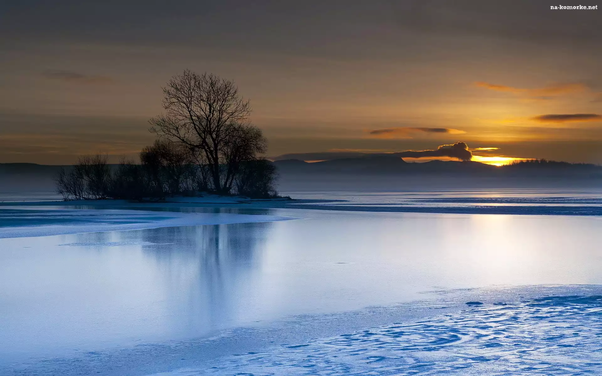 Zamarznięte, Słońca, Jezioro, Zachód