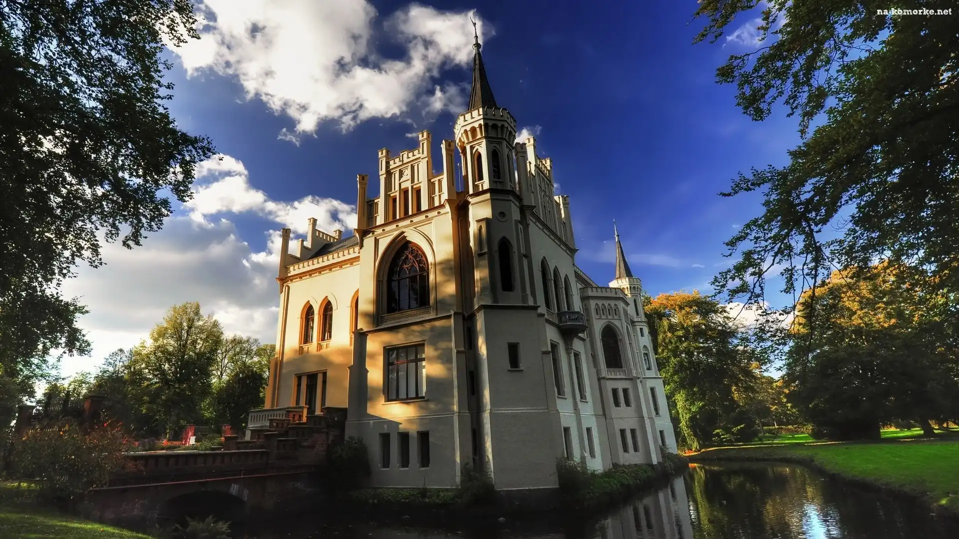 Zamek, Drzewa, Architektura, Fosa