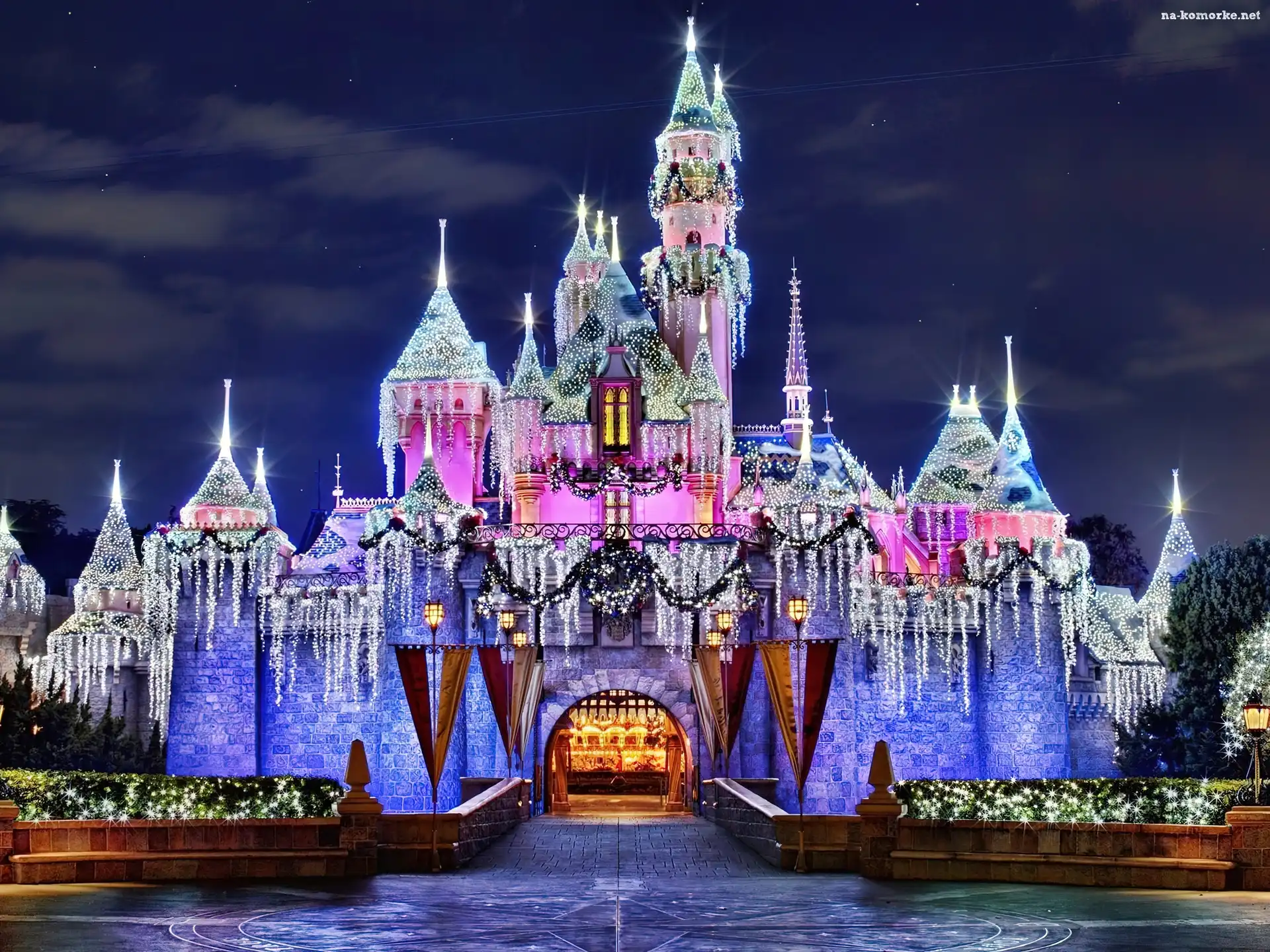 Świąteczny, Disneyland, Zamek, Roszpunki