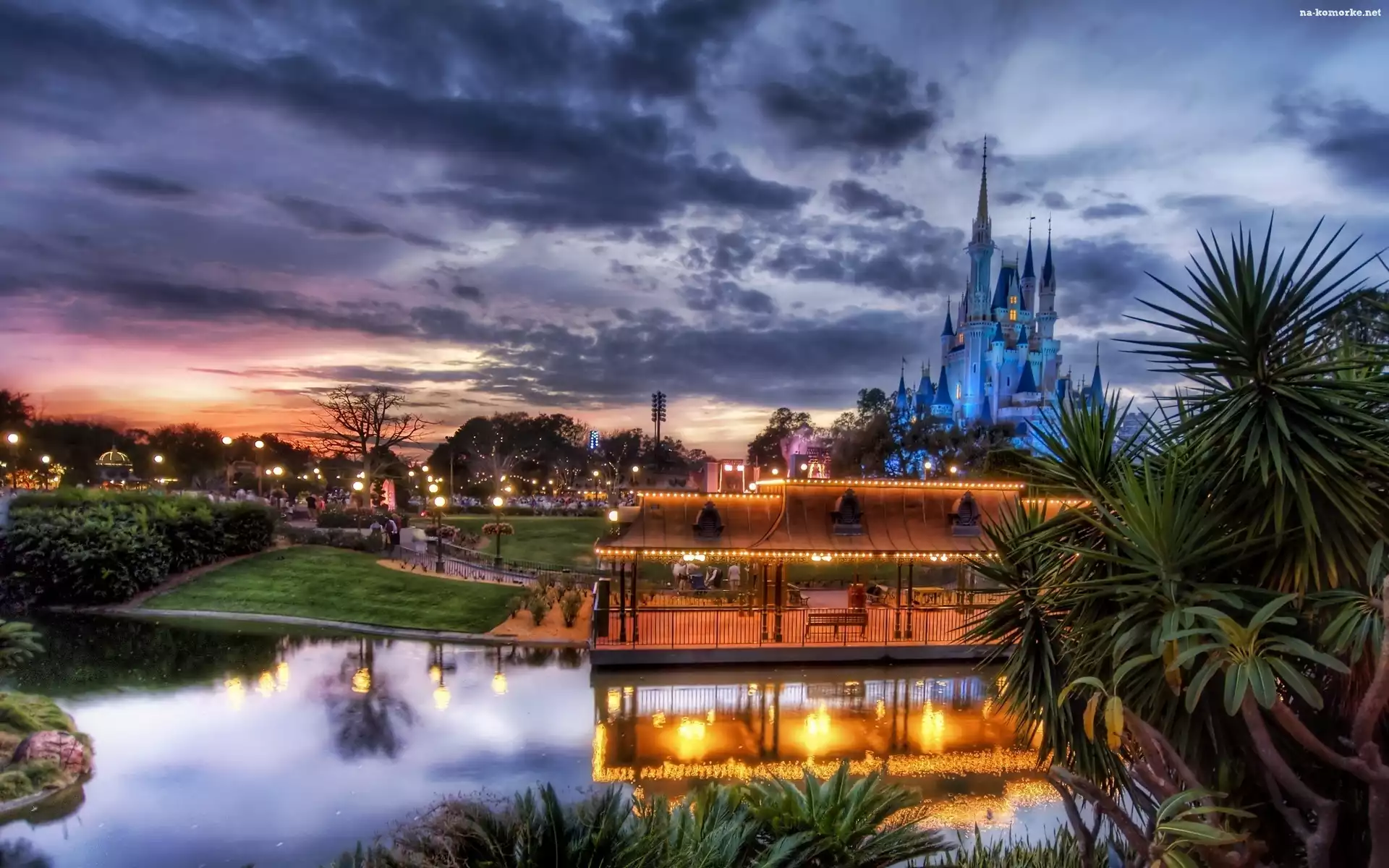 Zamek, Rozrywki, Park, Słońca, Disneyworld, Zachód