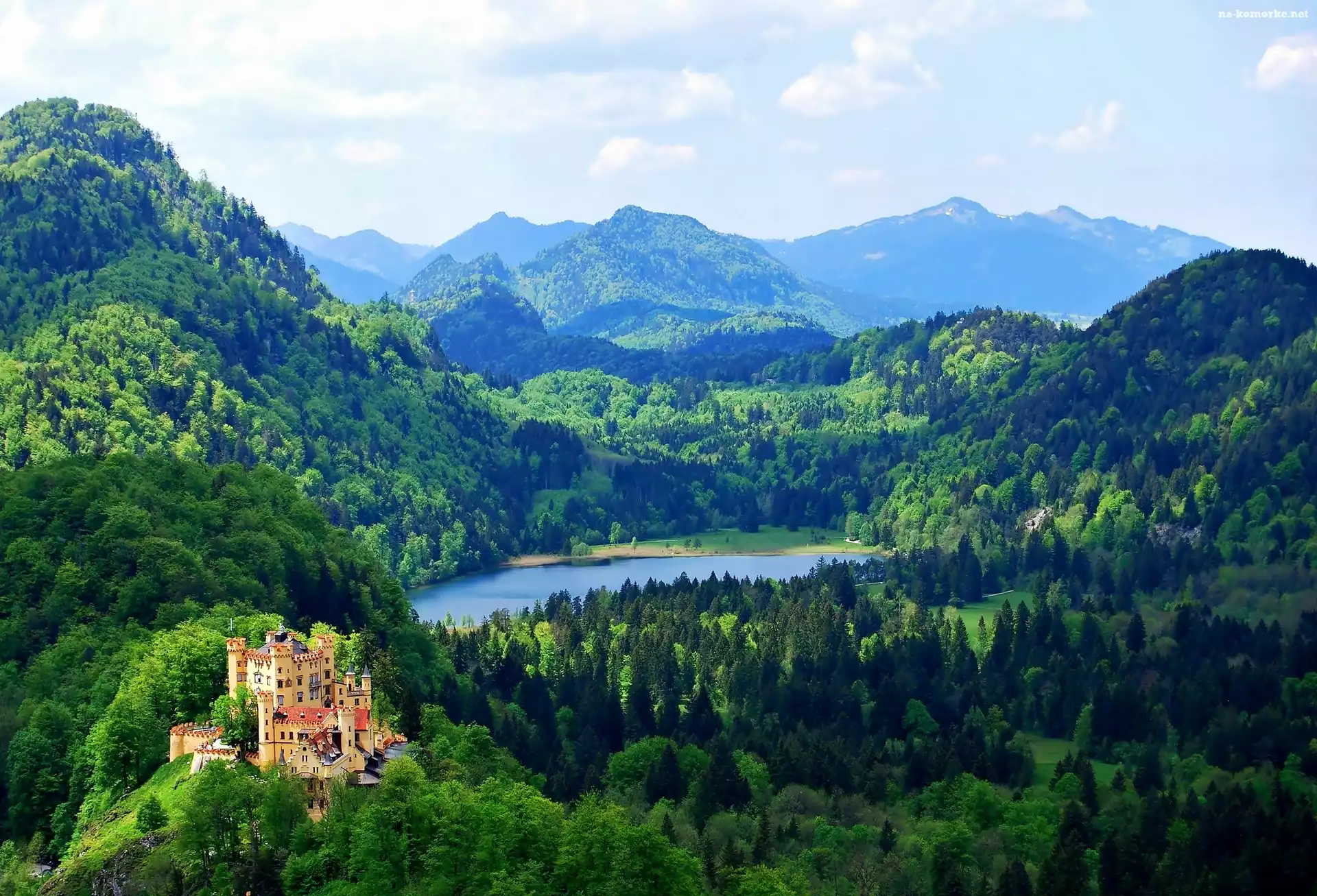 Zamek, Lasy, Góry, Bawaria, Jezioro, Hohenschwangau