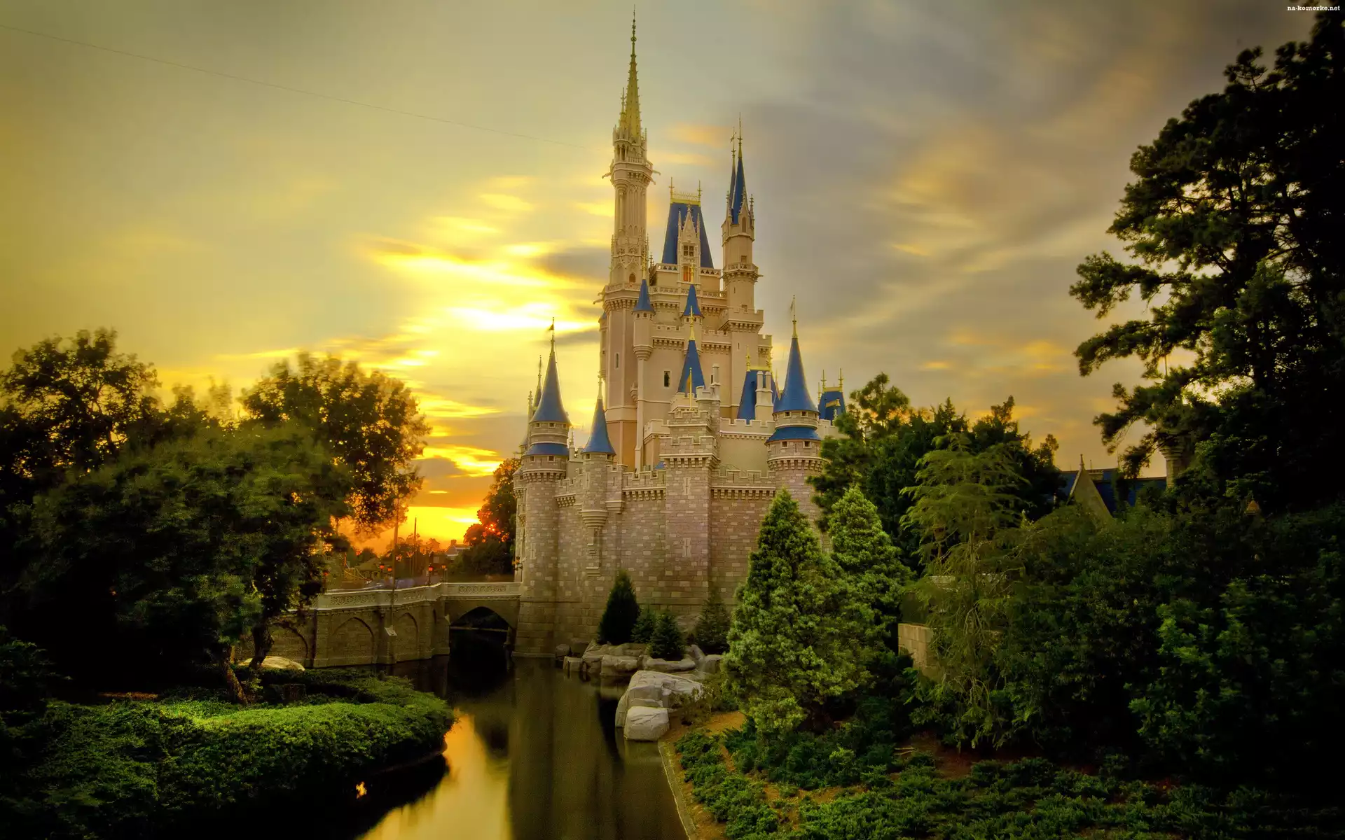Zamek, Zieleń, Disney World, Rzeka