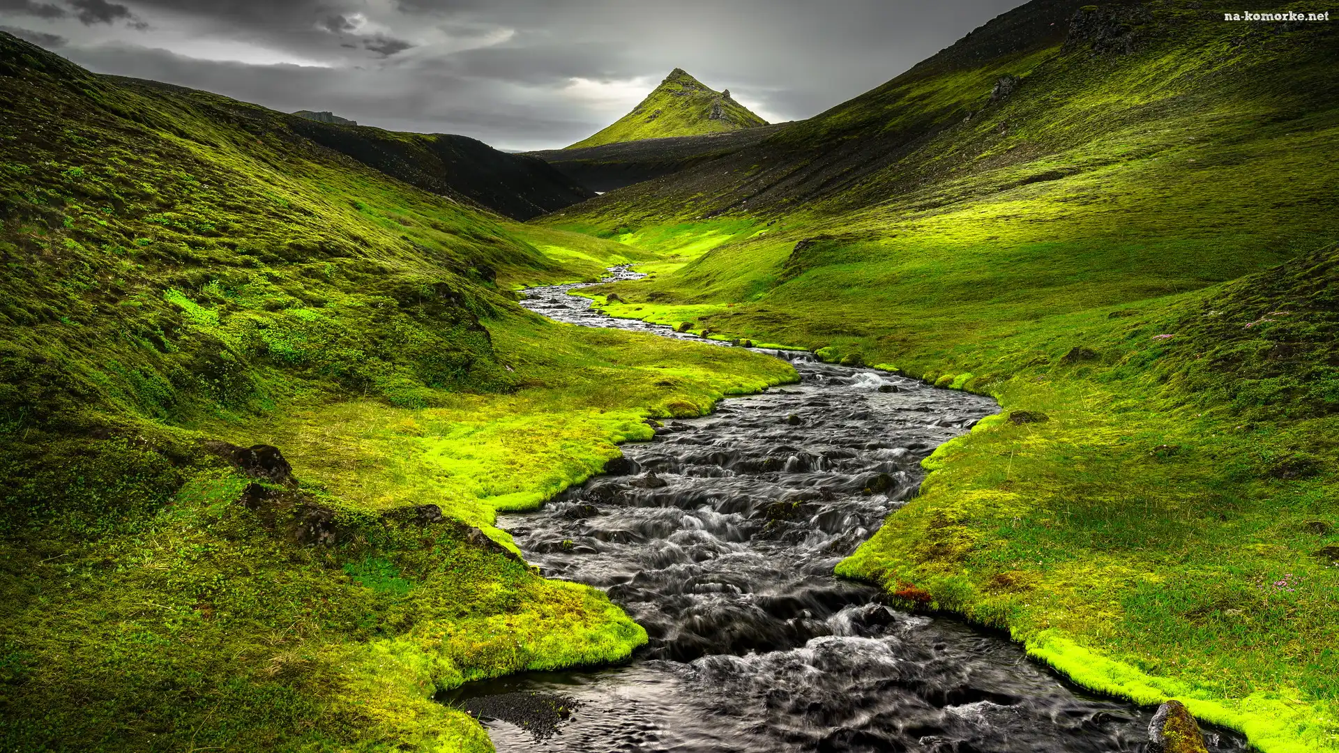 Góra, Zielone, Wyżyny Islandii, Islandia, Łąki, Rzeka