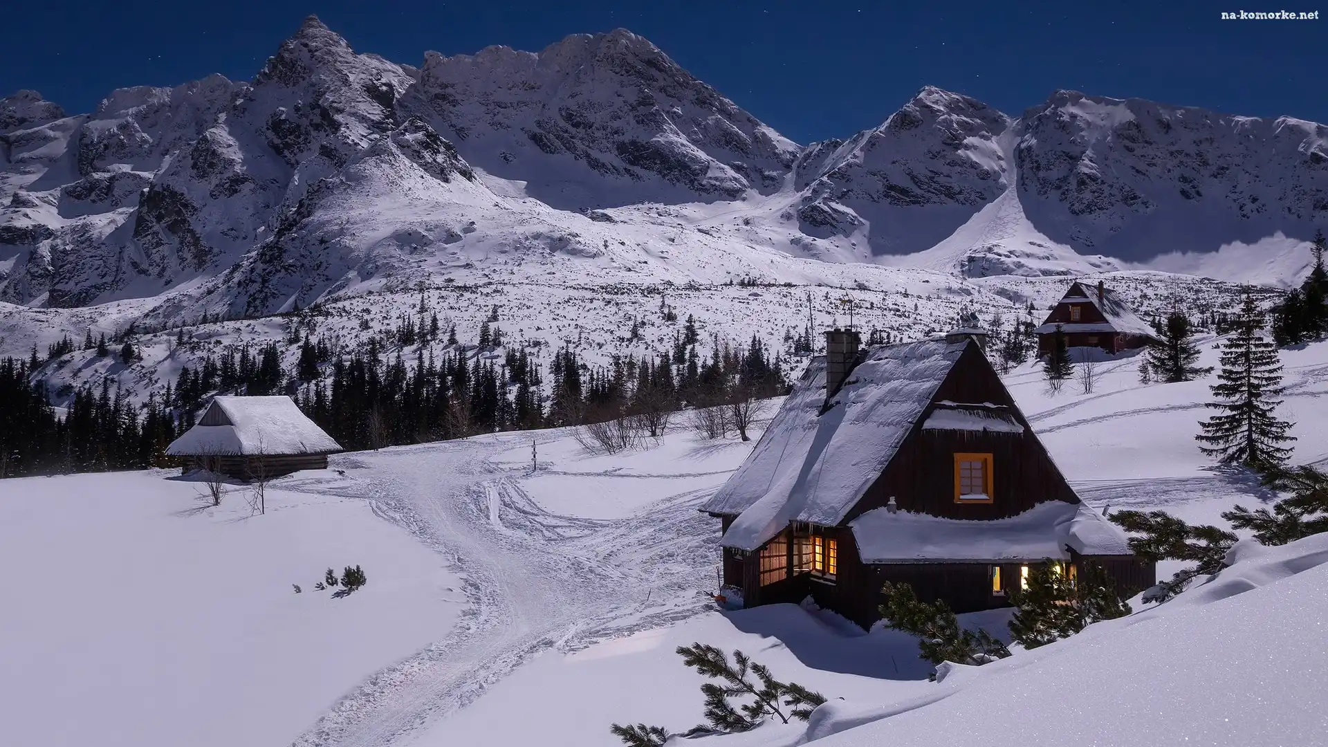 Polska, Domy, Drzewa, Góry, Tatry, Dolina Zielona Gąsienicowa, Zima