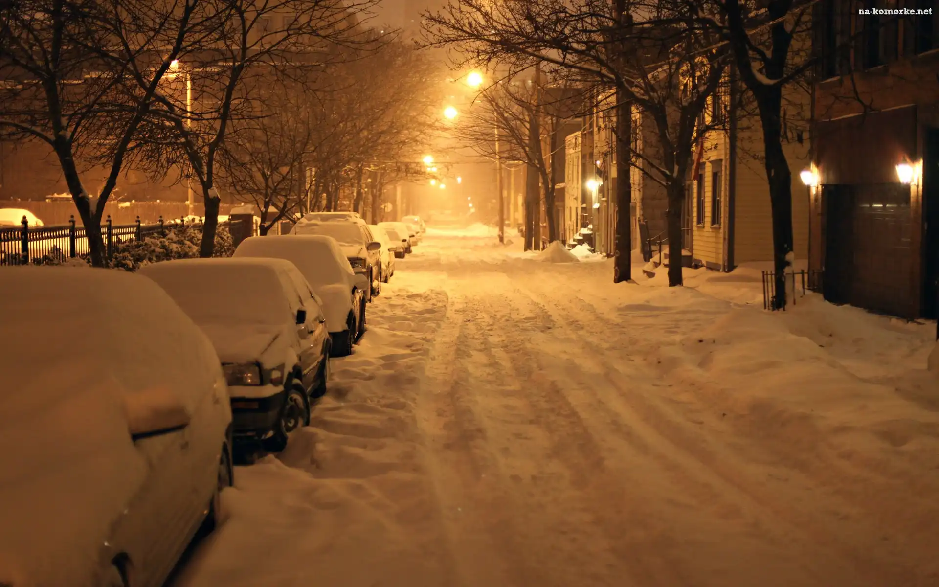 Zima, Śniegiem, Miasto, Pokryte