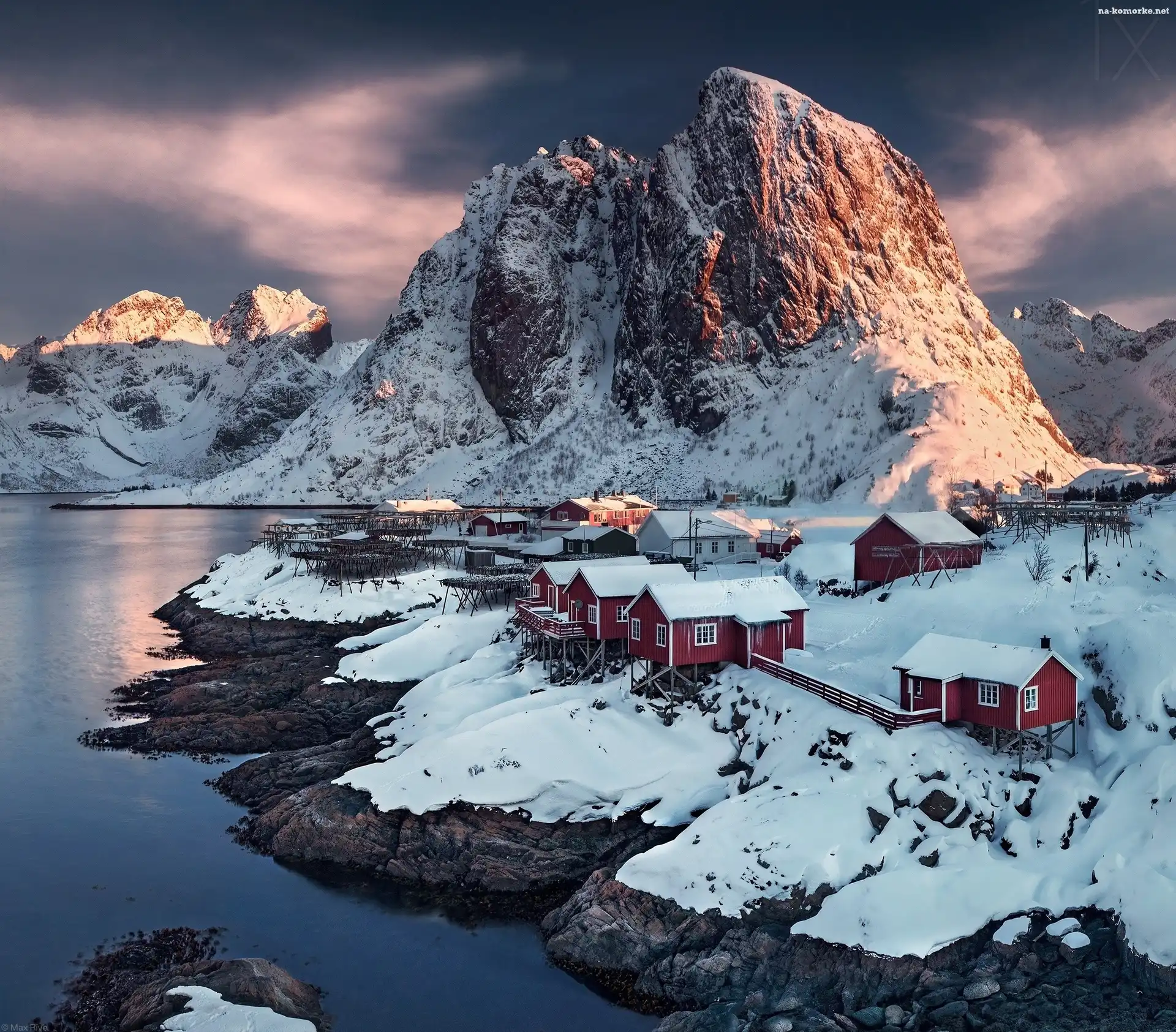Zima, Norwegia, Góry, Wieś, Hamnoy