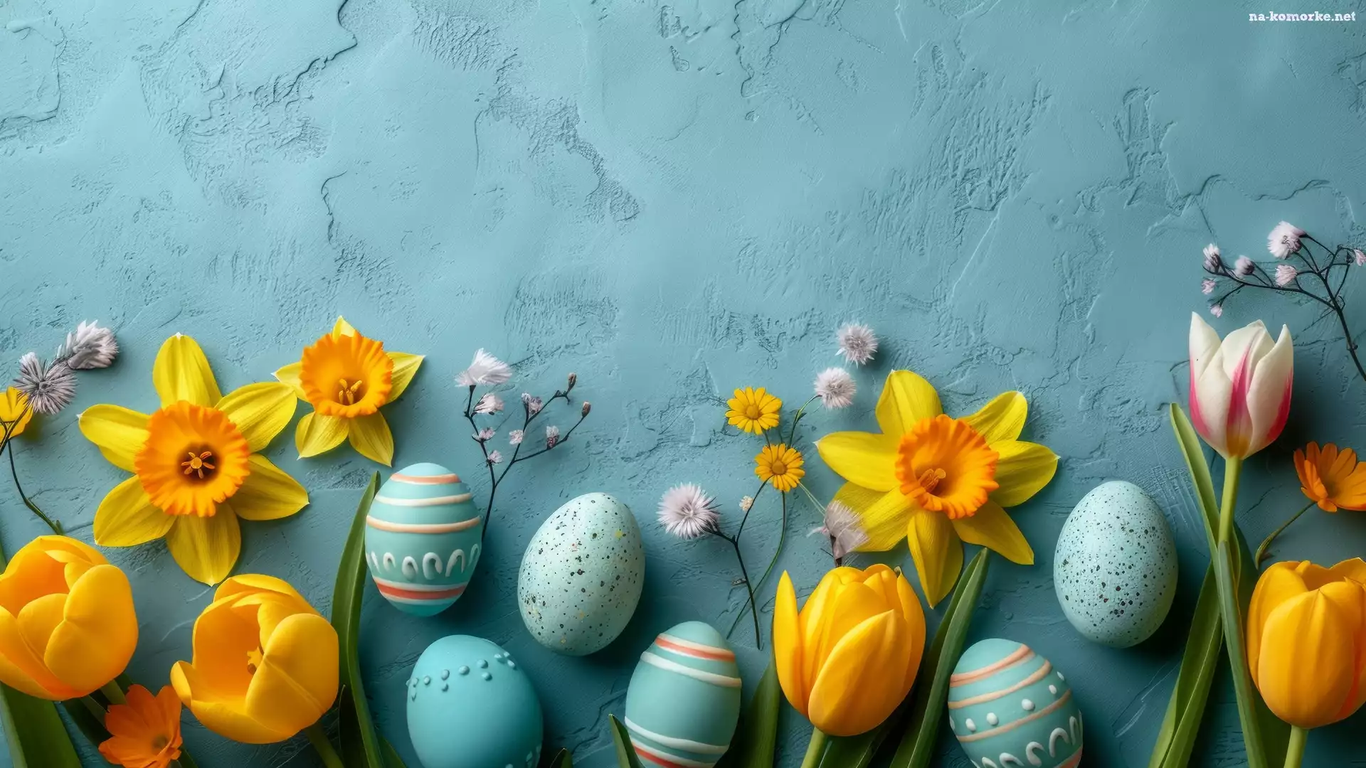 Pisanki, Wielkanoc, Tulipany, Żonkile