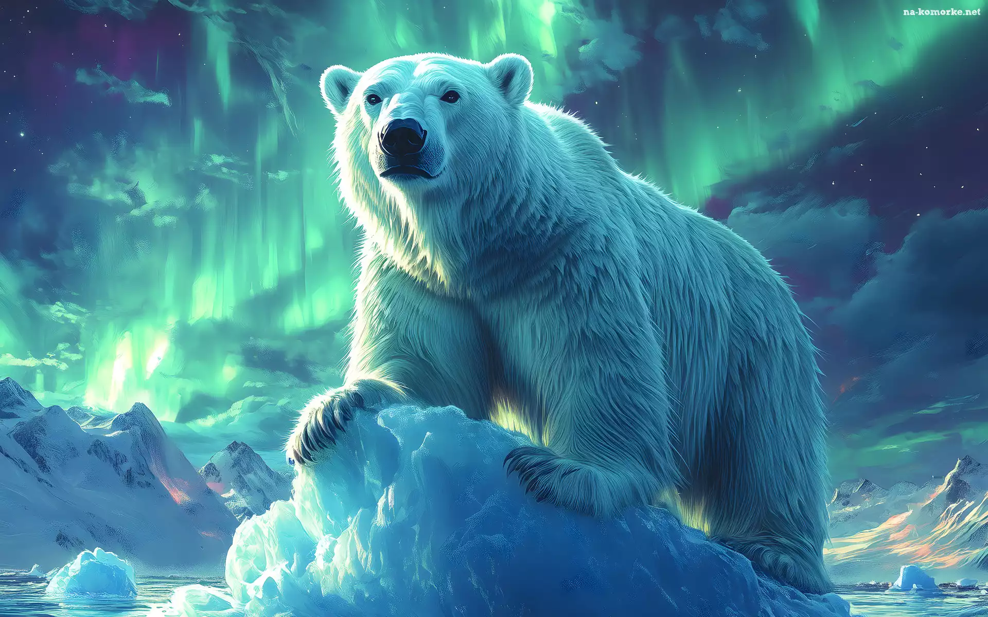 Polarny, Zorza polarna, Grafika, Niedźwiedź