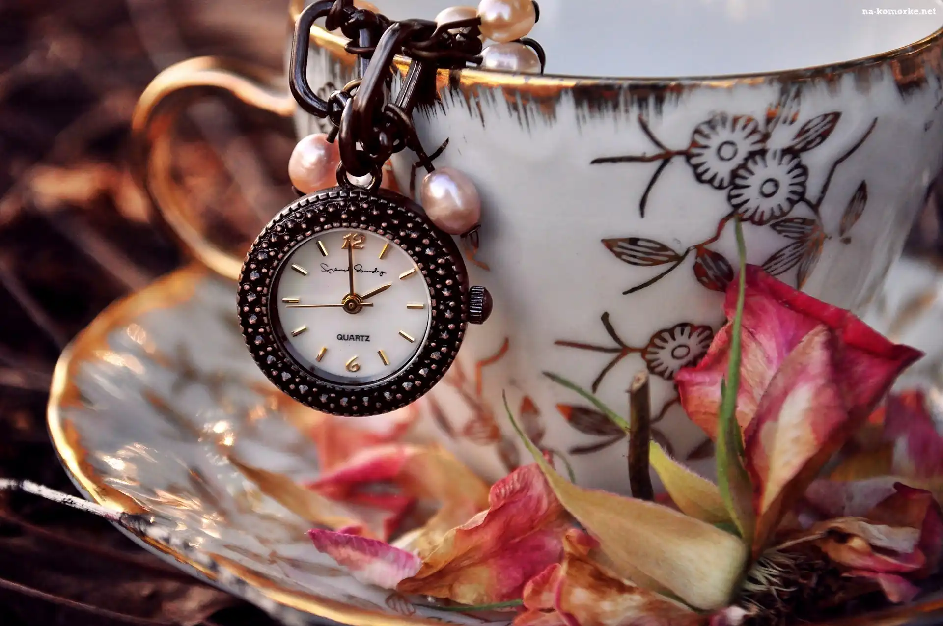 Zwiędła, Retro, Zegarek, Rozmycie, Porcelana, Róża