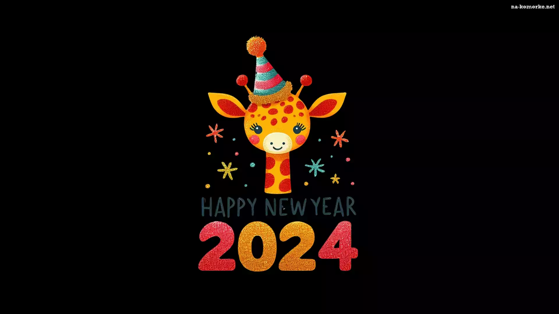 Życzenia, Tło, Czapka, Nowy Rok, Czarne, Grafika, Żyrafa, 2024